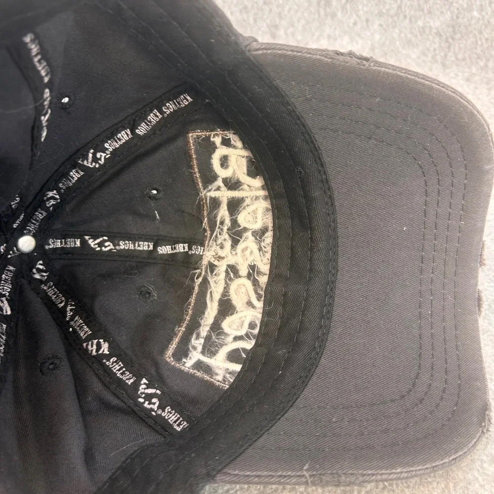 Blessed Leopard Patch Womens Black KBETHOS Vintage Baseball Hat‎ Distressed OSFM